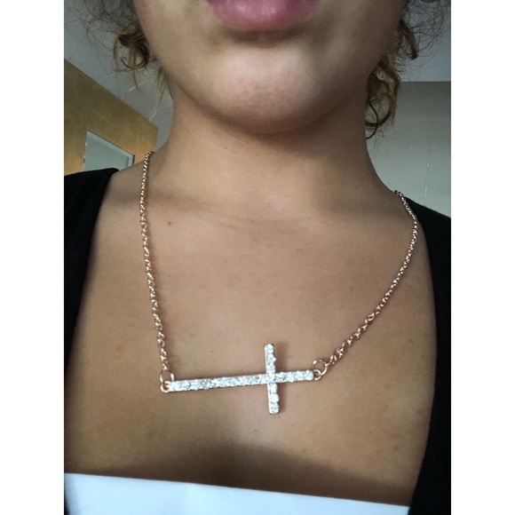 Jewelry Rose Gold Rhinestone Cross Necklace Poshmark